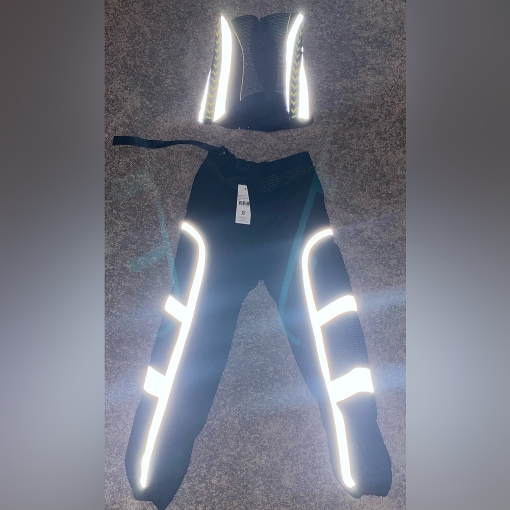 Reflective pin stripe corset and pant set! Size small!
